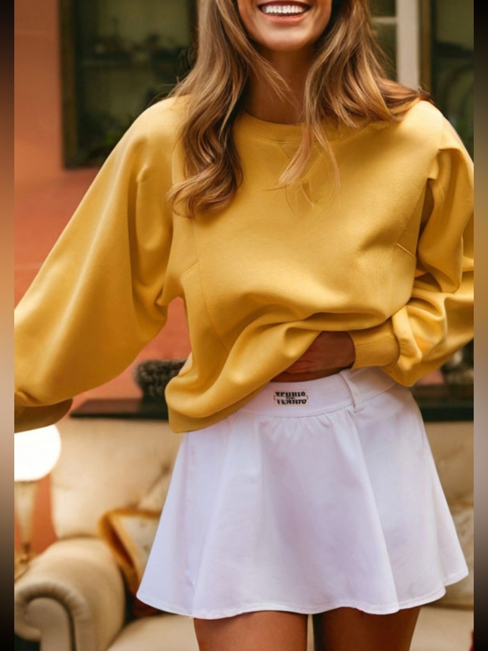 1305. Citrus pleated balloon sleeve pullover French Terry sweatshirt